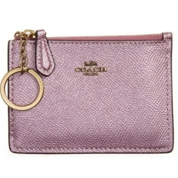 NWOT Authentic Coach Pink Metallic Leather Skinny Mini Zip ID Wallet - Picture 5 of 5